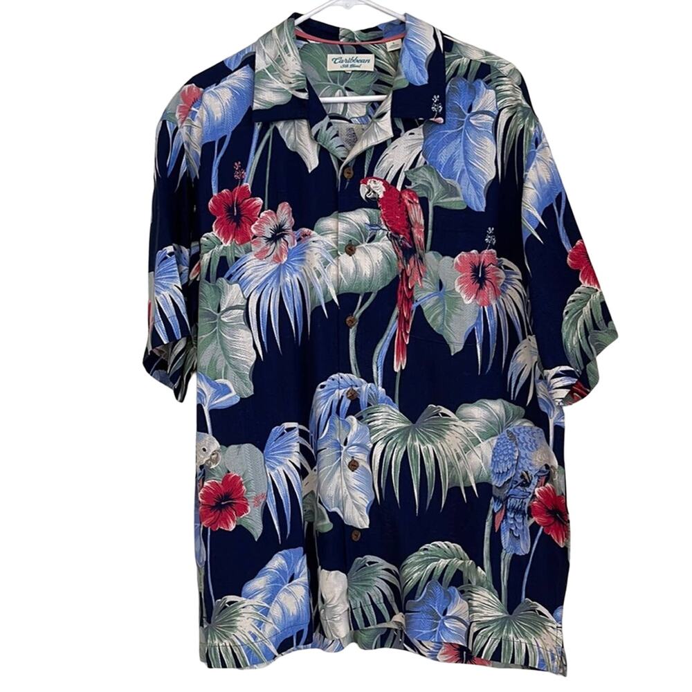 Caribbean Silk Blend Tropical S/S Shirt - Size Large